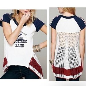 Free people Mustang Band Graphic Tee with crochet Lace Hem size L